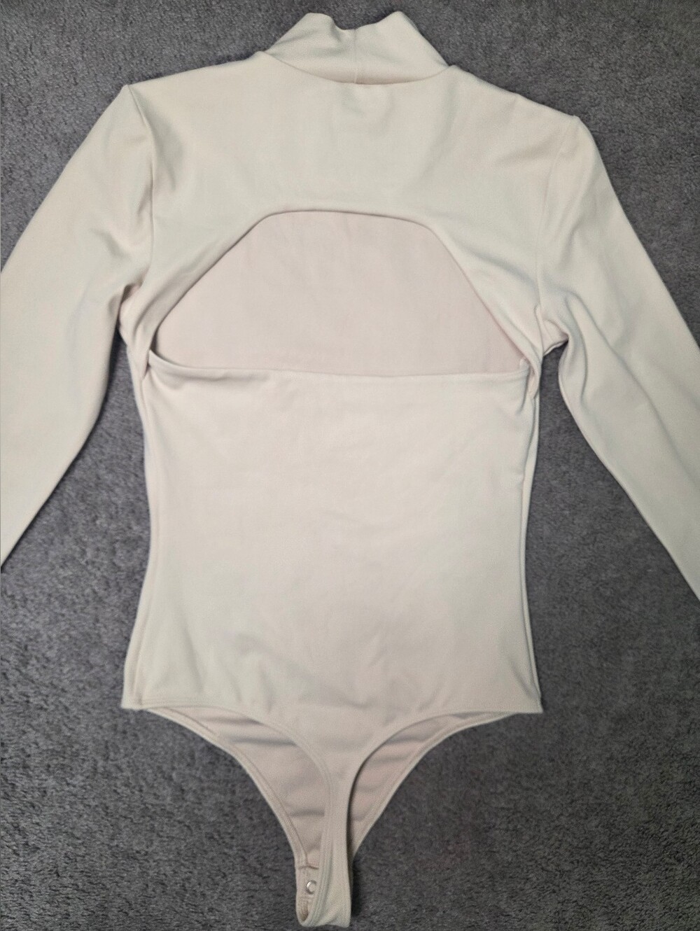 Express Long Sleeve Mock Neck Bodysuit in Light Beige - Picture 4 of 6